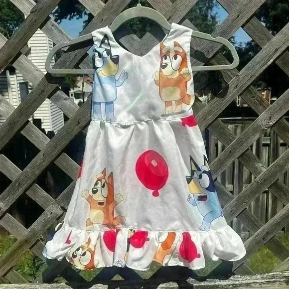 Custom Handmade Bluey Toddler Dress | Bingo Balloon White Sheet Tank | Size 5T - Picture 5 of 6